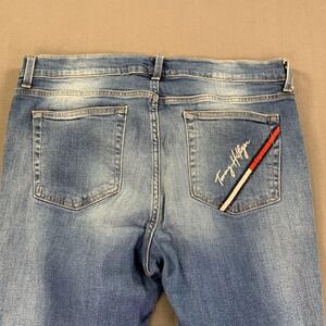 Tommy Hilfiger Jeans Womens 16 Blue Skinny Distressed Raw Hem Embroidered Logo